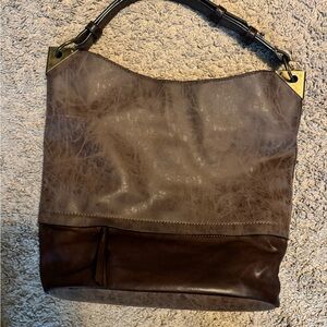 Joy susan Elegant Brown Leather Tote Bag
